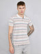 Men Off White Stripe Collar Half Sleeve T-Shirt