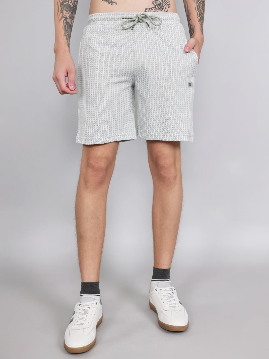 Men Green Jacquard Regular Fit Bermuda