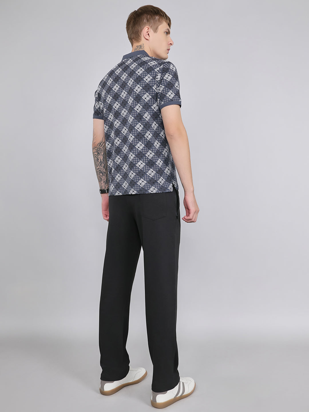 Men Grey Printed Collar Half Sleeve Lower Set