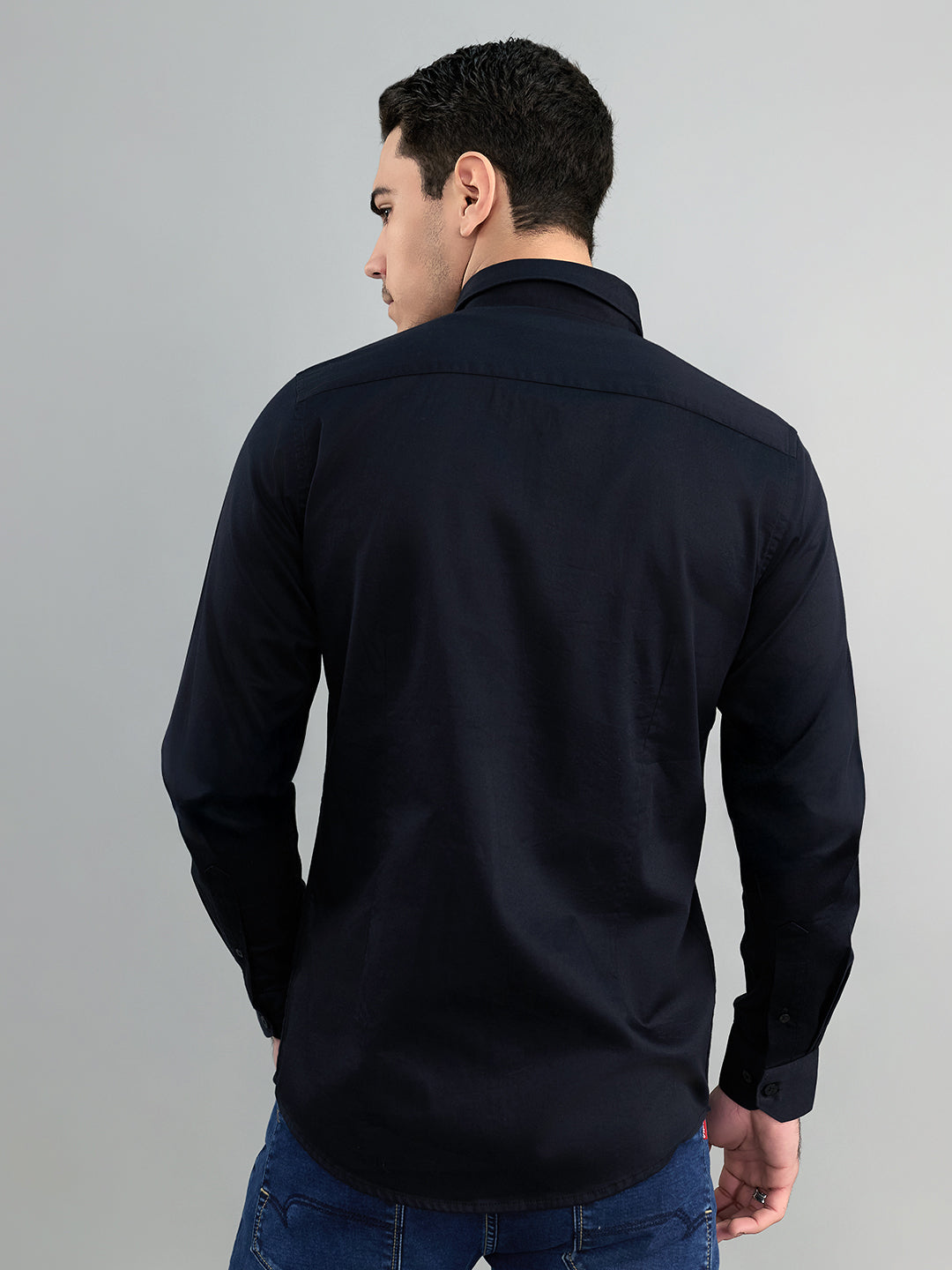 Men Black Solid Collar Full Sleeve Shirt
