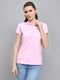 Women Pink Solid Collar Half Sleeve T-Shirt