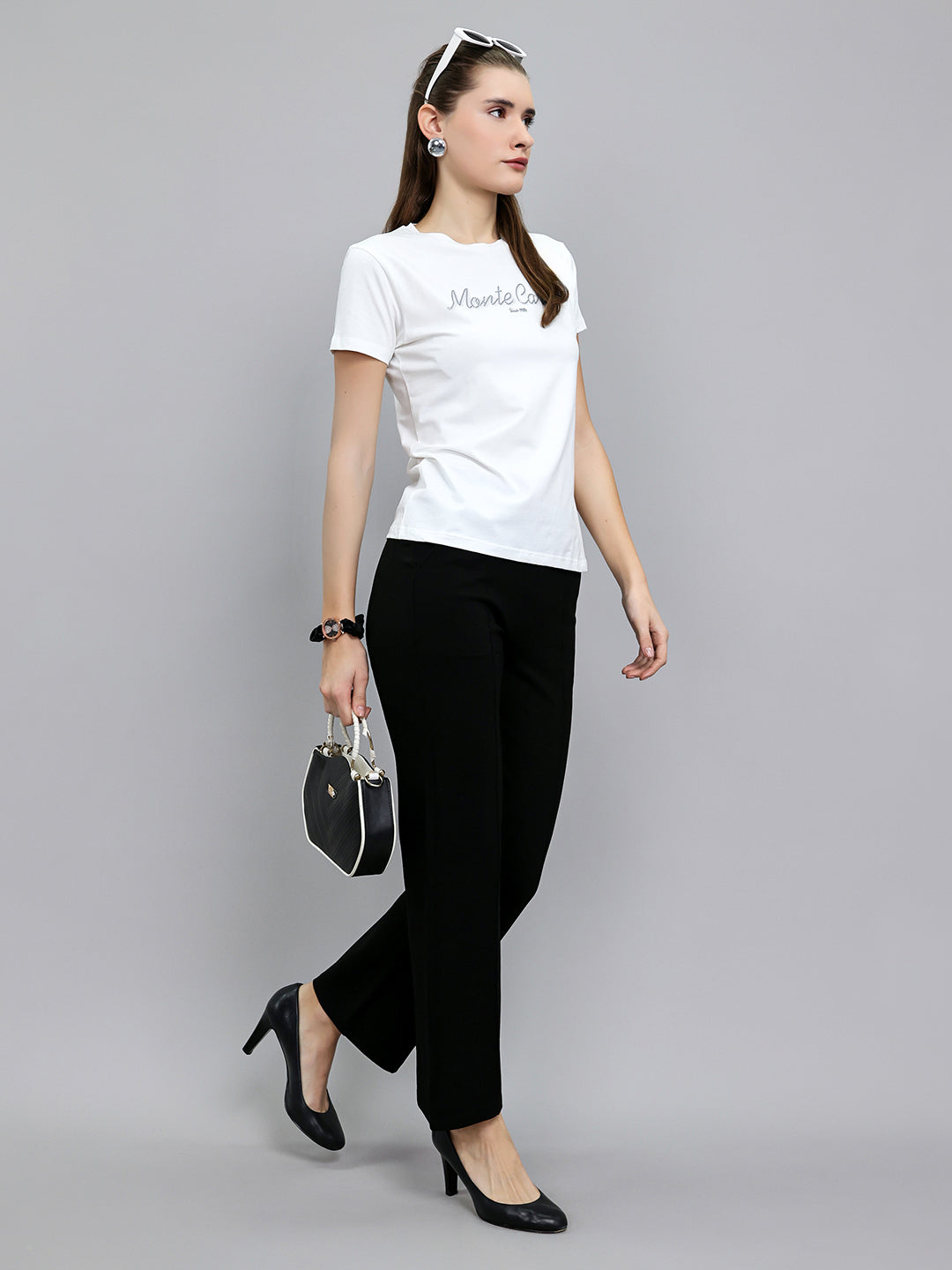 Women White Embroidered Round Neck Half Sleeve Top