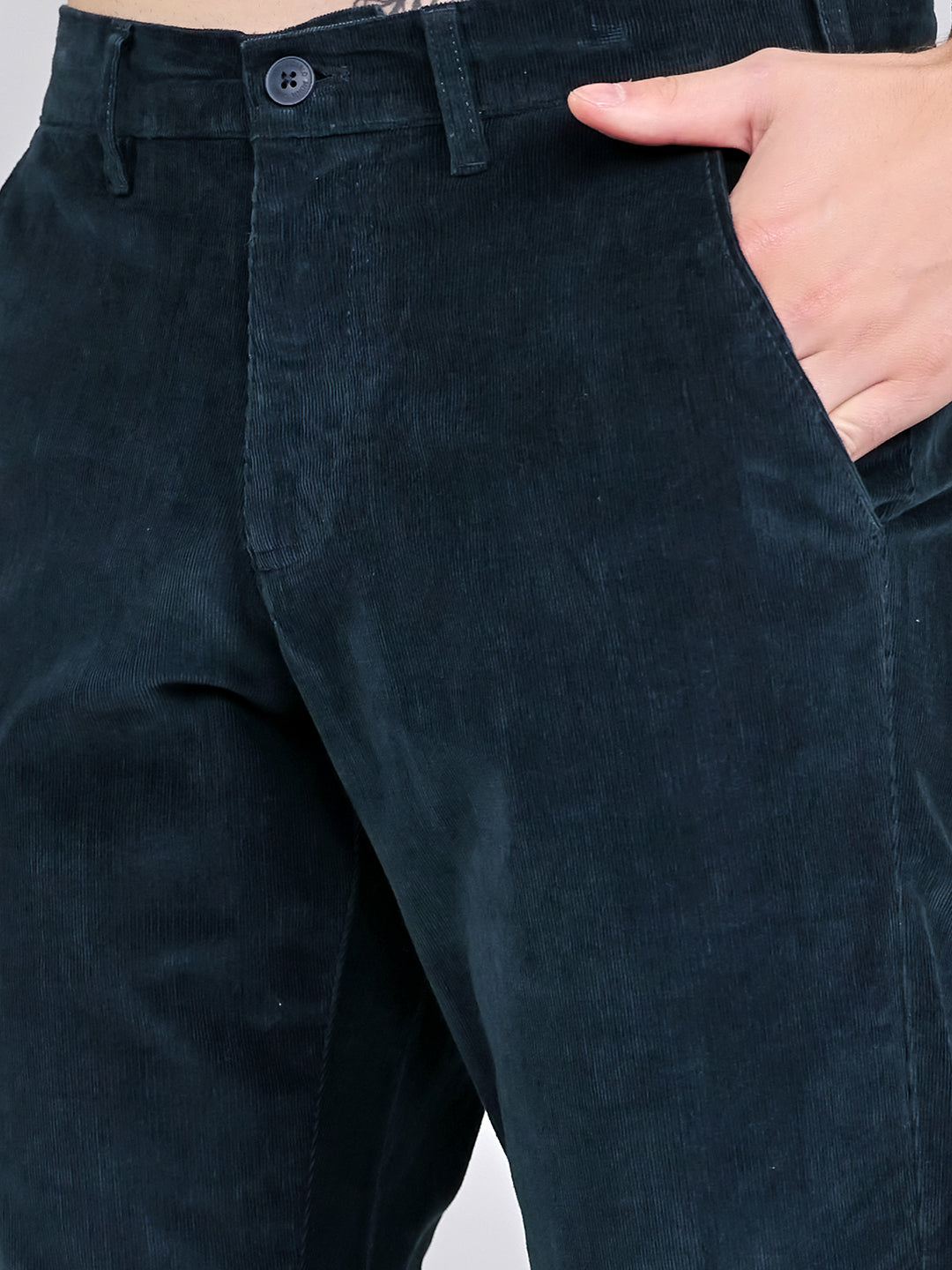 Men Navy Blue Solid Slim Fit Trouser