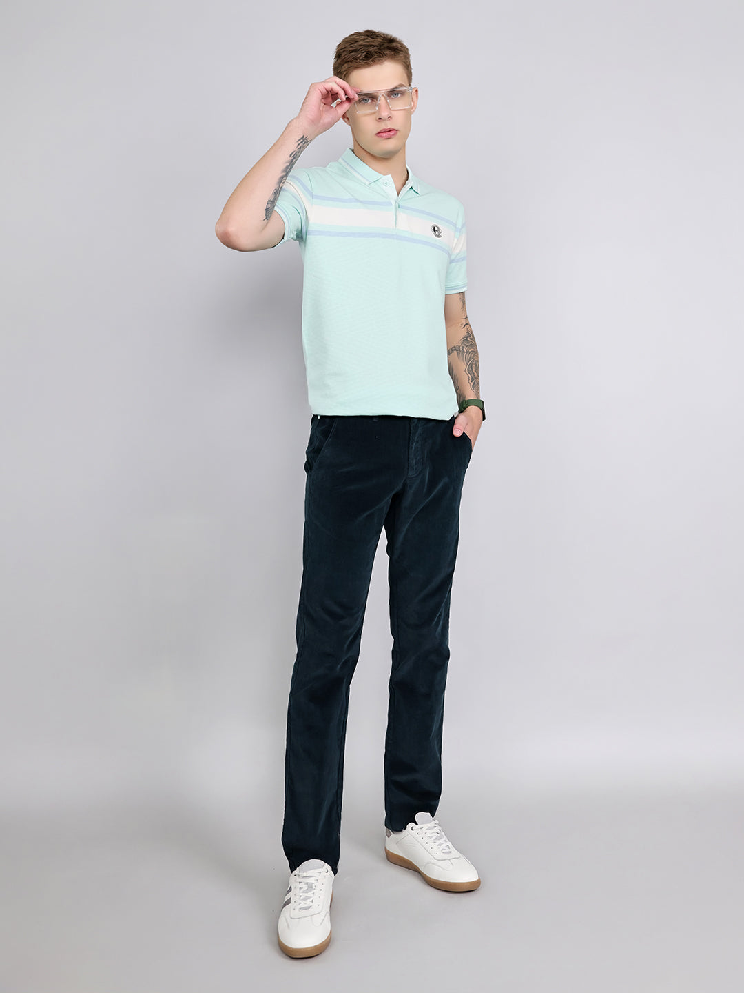 Men Navy Blue Solid Slim Fit Trouser