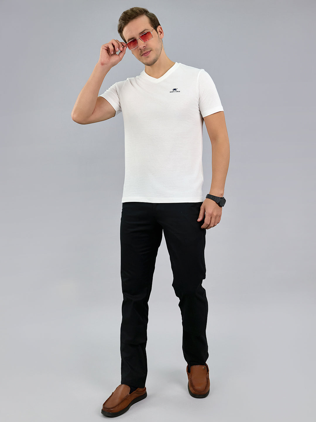 Men Black Solid Regular Fit Trouser