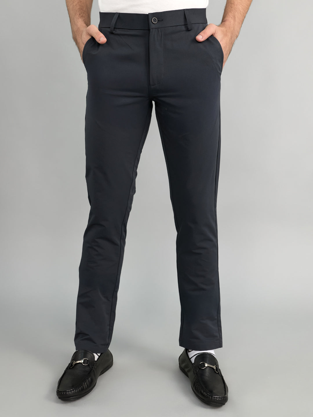 Men Grey Solid Slim Fit Trouser