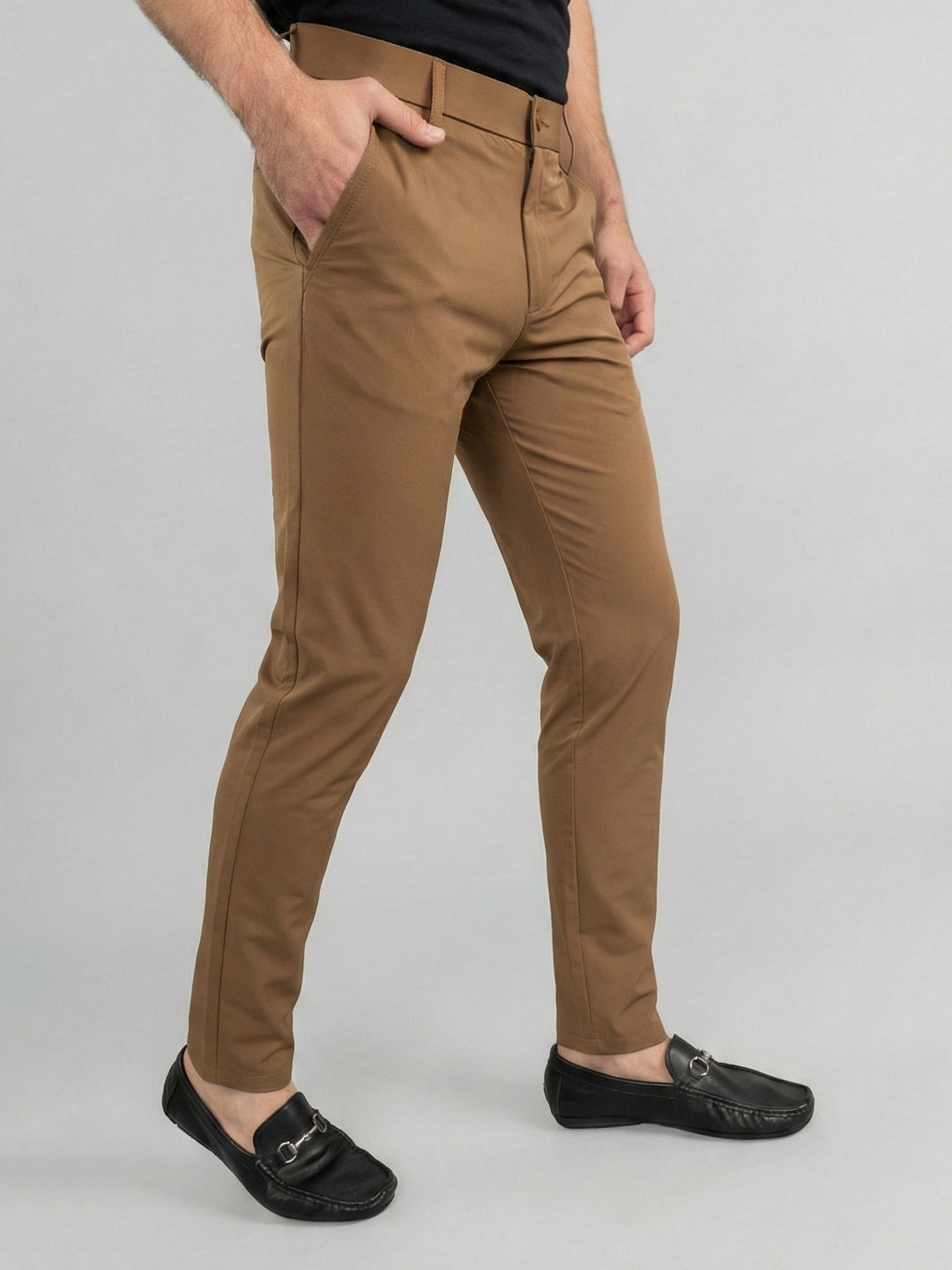 Men Brown Solid Slim Fit Trouser
