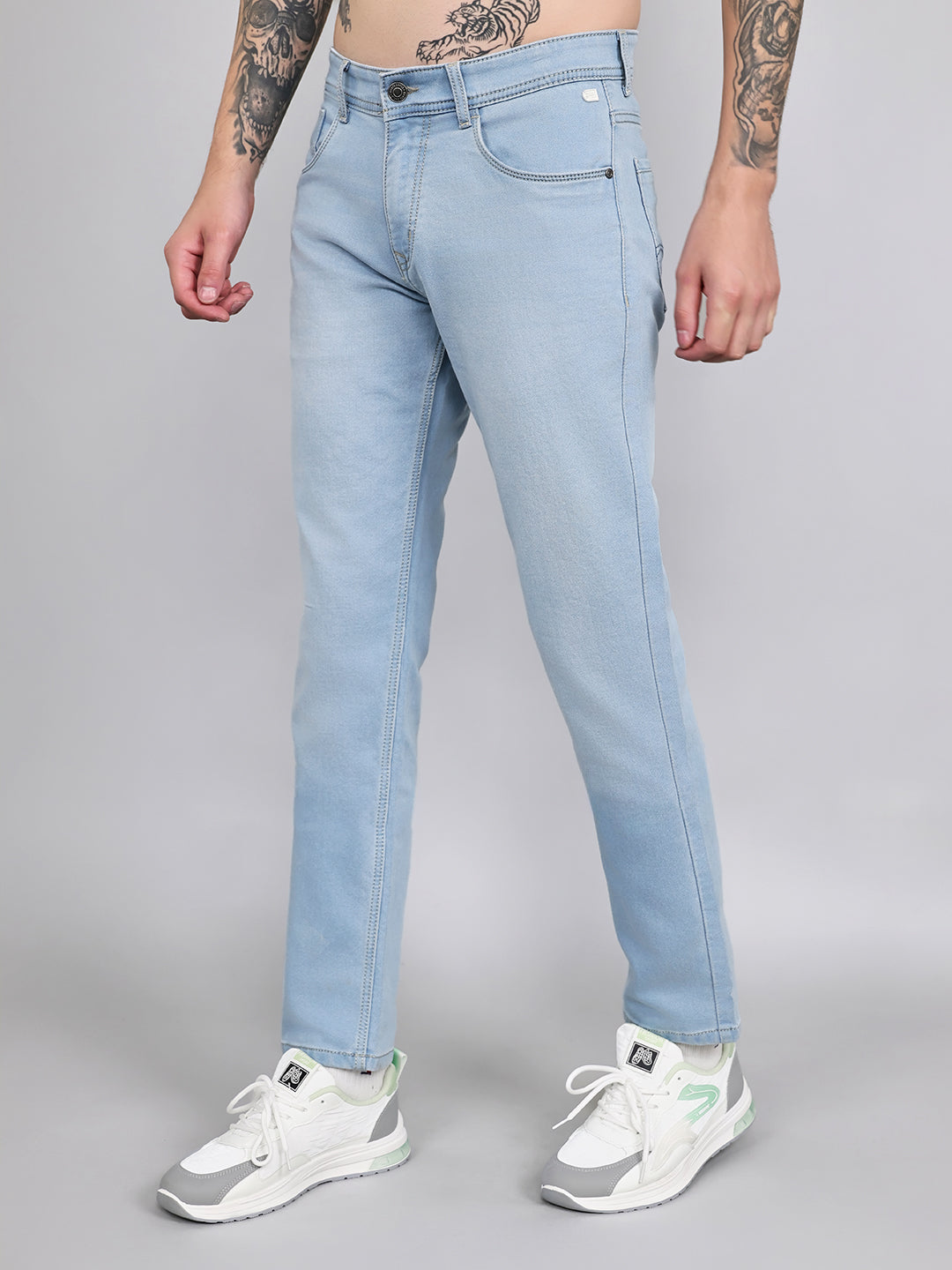 Men Light Blue Light Wash Narrow Fit Denim