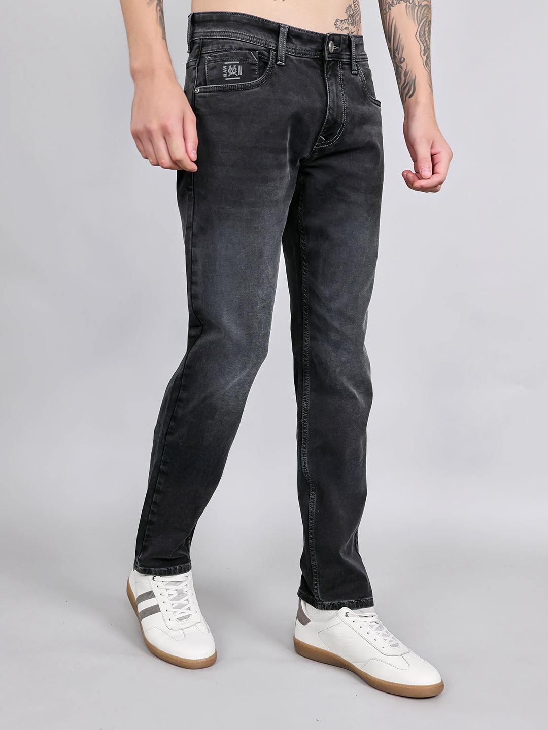Men Grey Light Wash Straight Fit Denim