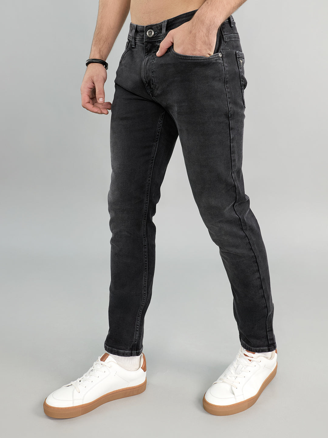 Men Grey Light Wash Skinny Fit Denim