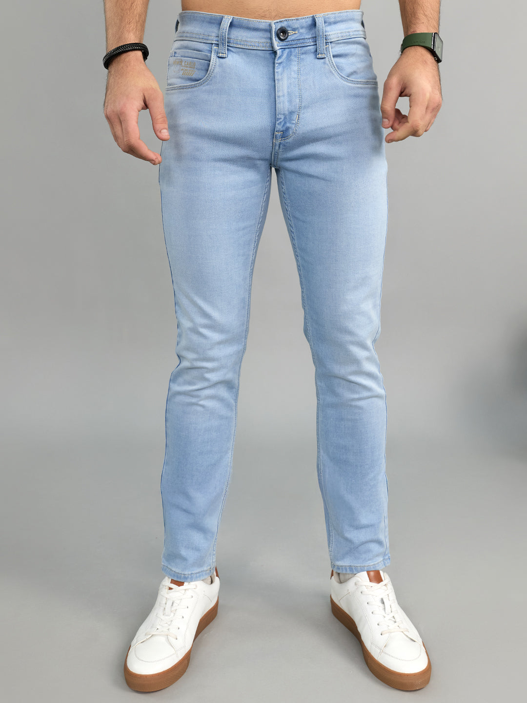 Men Light Blue Solid Skinny Fit Denim