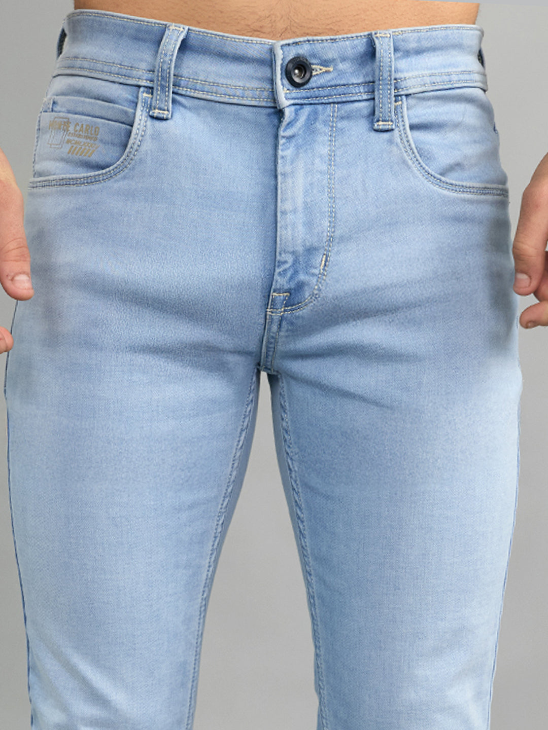 Men Light Blue Solid Skinny Fit Denim