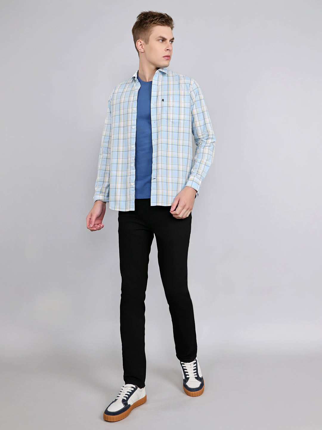 Men Black Light Wash Narrow Fit Denim