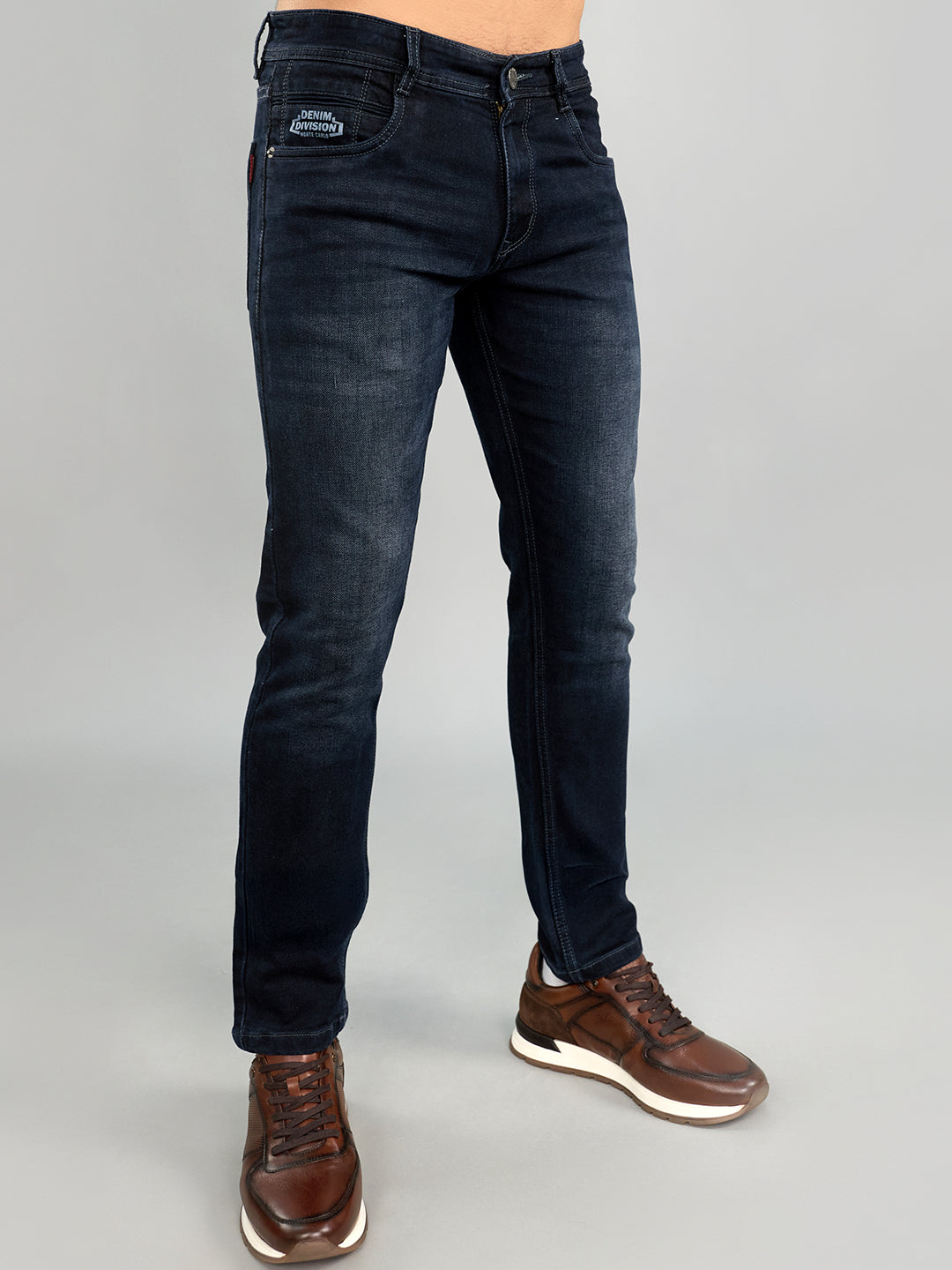 Men Dark Blue Light Wash Skinny Fit Denim