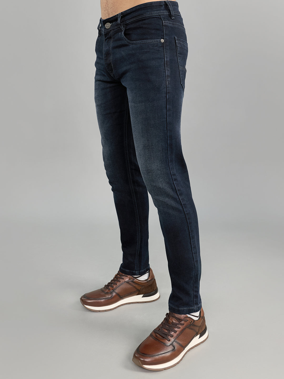 Men Dark Blue Light Wash Skinny Fit Denim