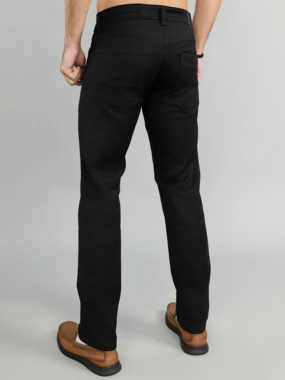 Men Black Light Wash Narrow Fit Denim