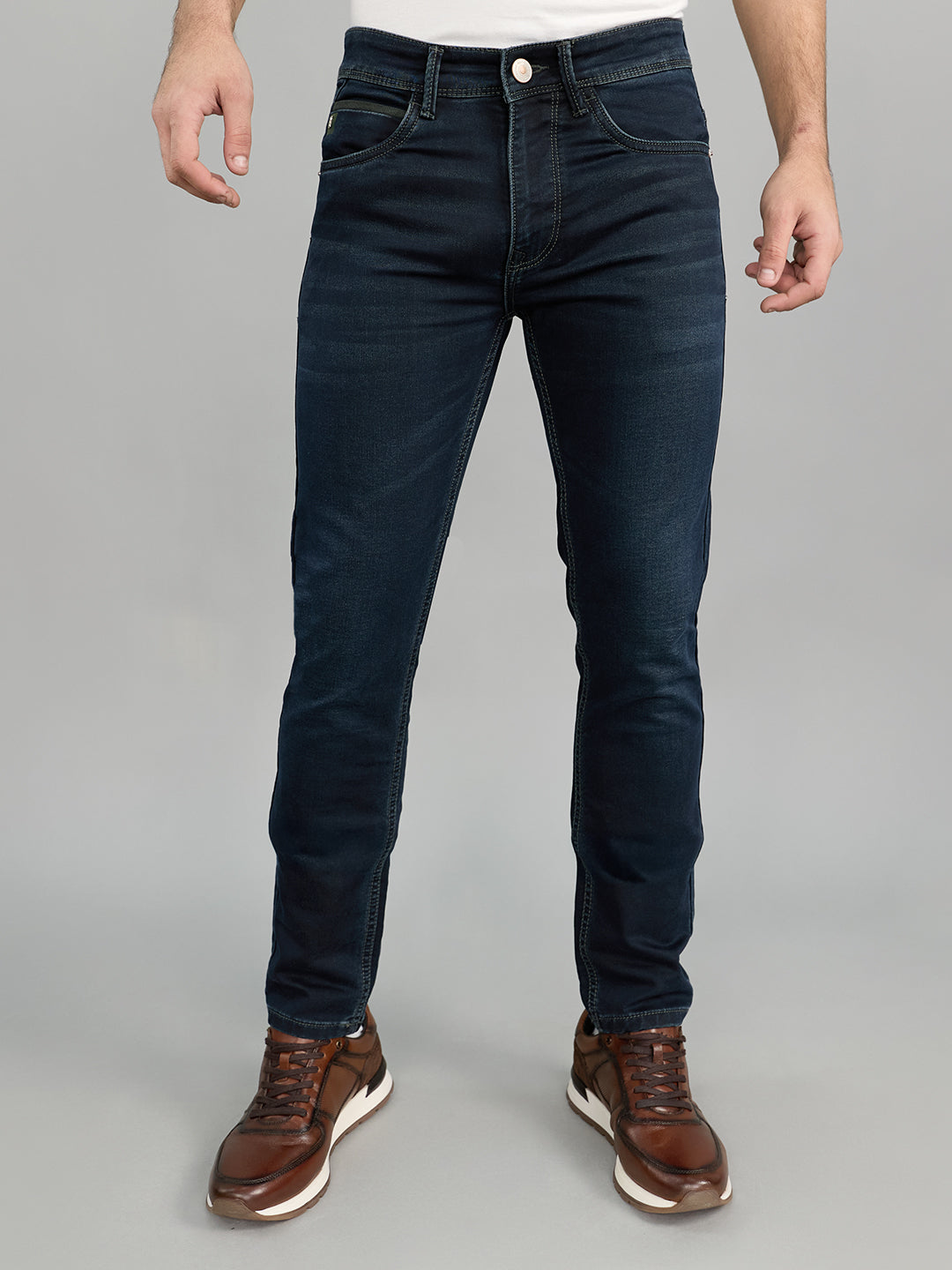Men Dark Blue Light Wash Skinny Fit Denim