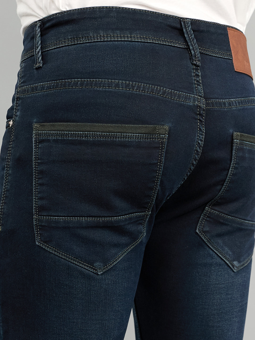 Men Dark Blue Light Wash Skinny Fit Denim