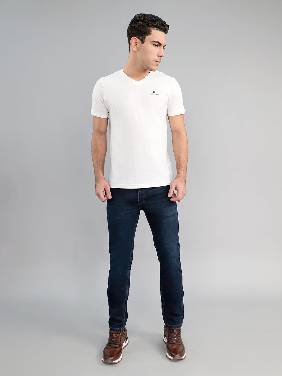 Men Dark Blue Light Wash Skinny Fit Denim