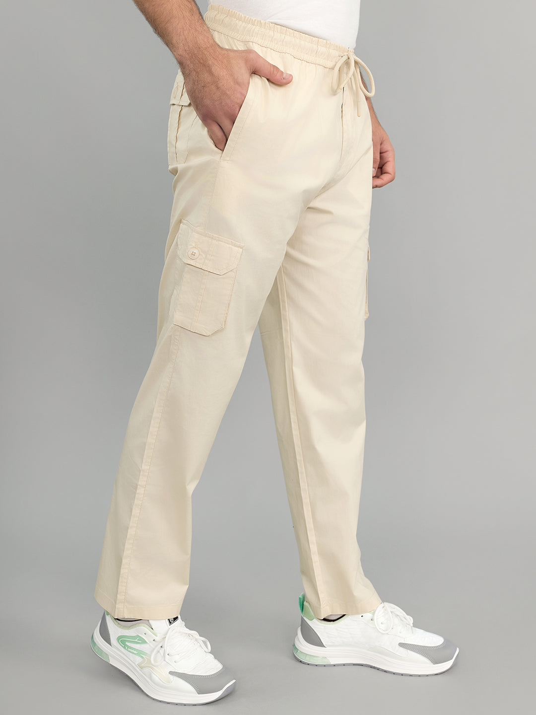 Men Beige Solid Regular Fit Lower