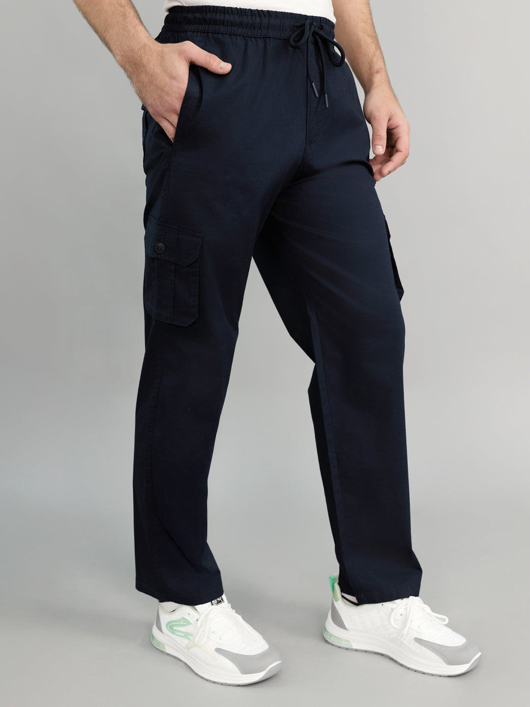Men Navy Blue Solid Regular Fit Lower