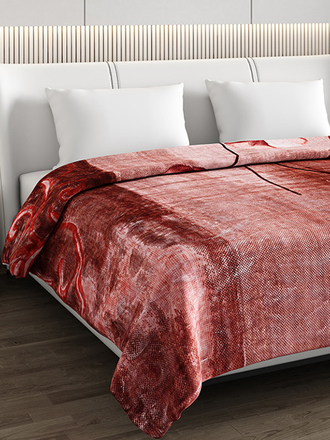 Printed Double Bed 795 GSM Blanket Scarlet 2 Ply (Weight 4.2 kg)