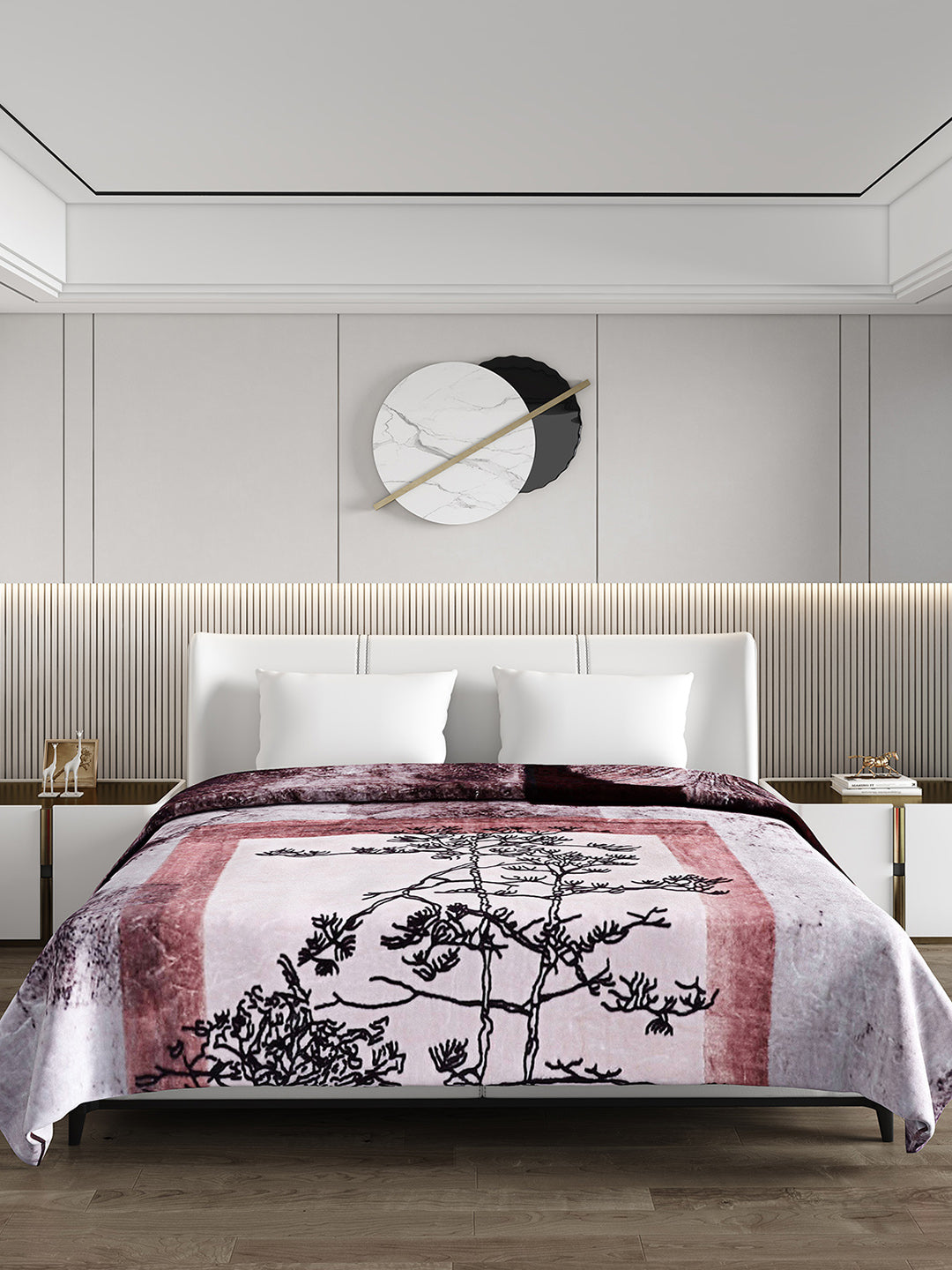 Printed Double Bed 795 GSM Blanket Scarlet 2 Ply (Weight 4.2 kg)