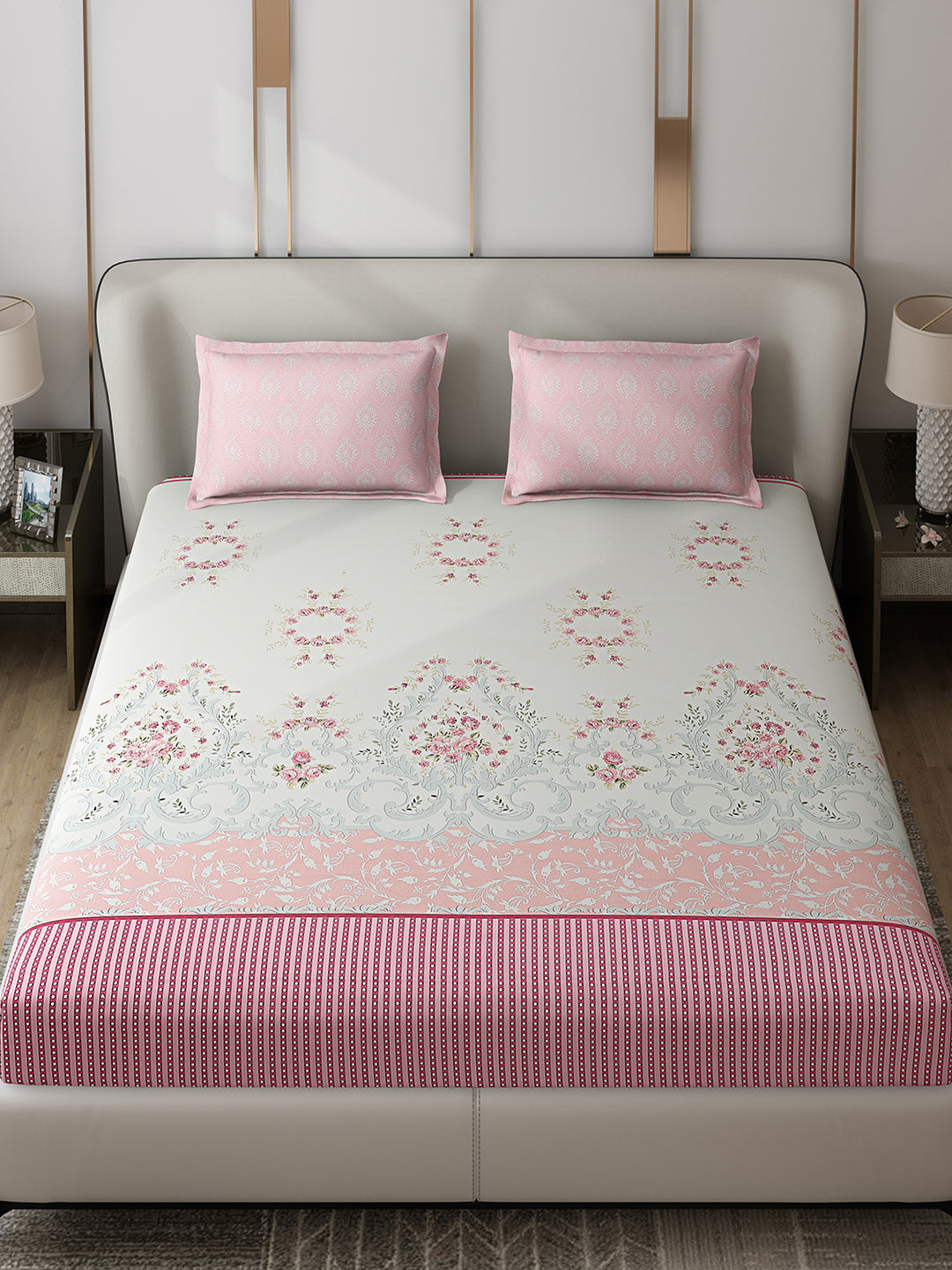 110 GSM Polyester Double Bed 1 Bedsheet with 2 Pillow Covers (Aromatic) - Updated - Updated
