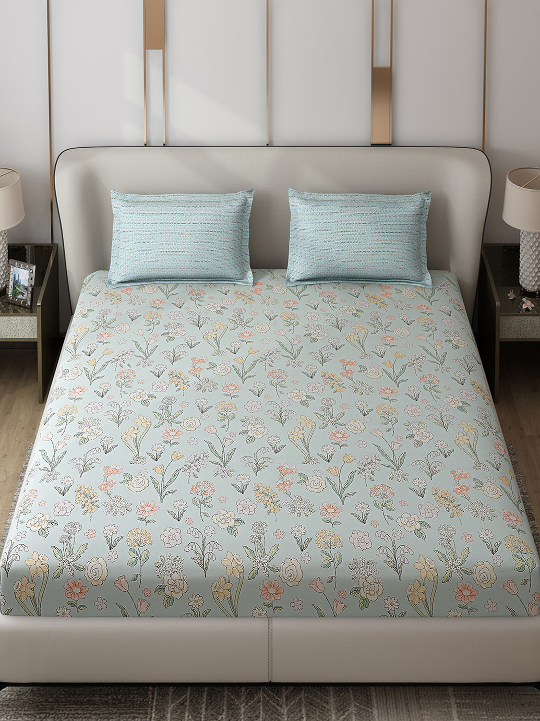 110 GSM Polyester Double Bed 1 Bedsheet with 2 Pillow Covers (Aromatic) - Updated - Updated - Updated