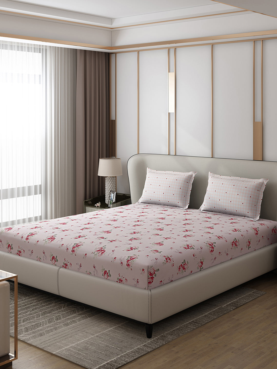 130 GSM Polyester Double Bed 1 Bedsheet with 2 Pillow Covers (Edmond)