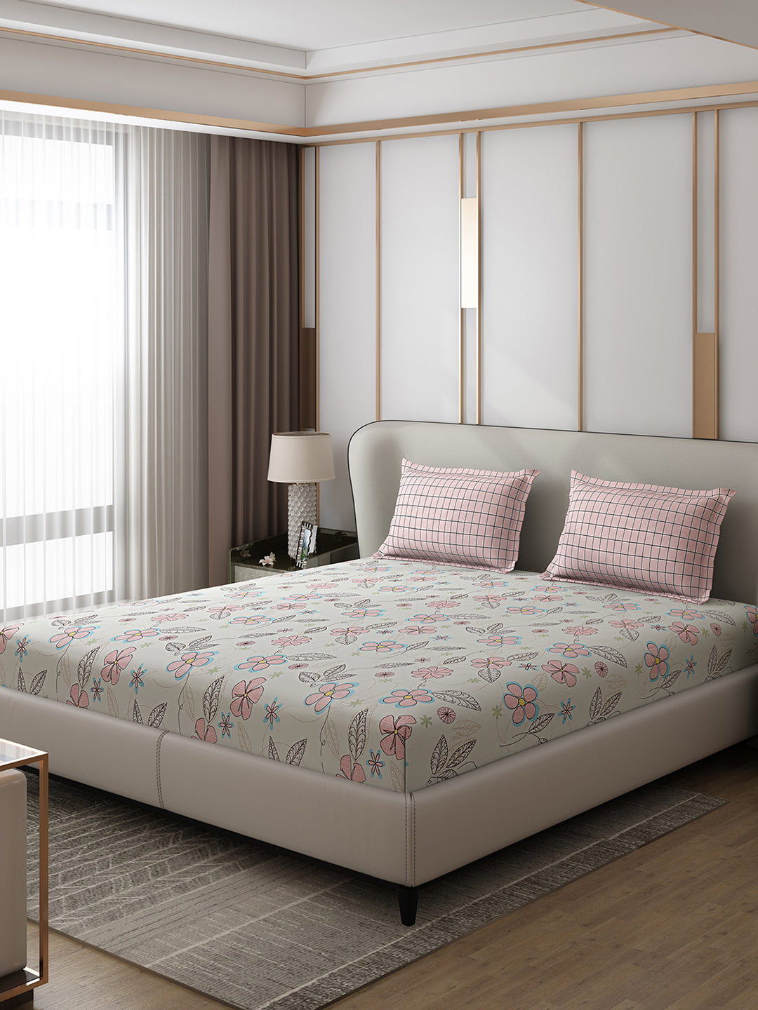 130 GSM Polyester Double Bed 1 Bedsheet with 2 Pillow Covers (Edmond)