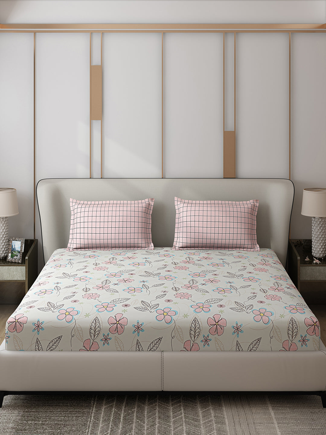 130 GSM Polyester Double Bed 1 Bedsheet with 2 Pillow Covers (Edmond)
