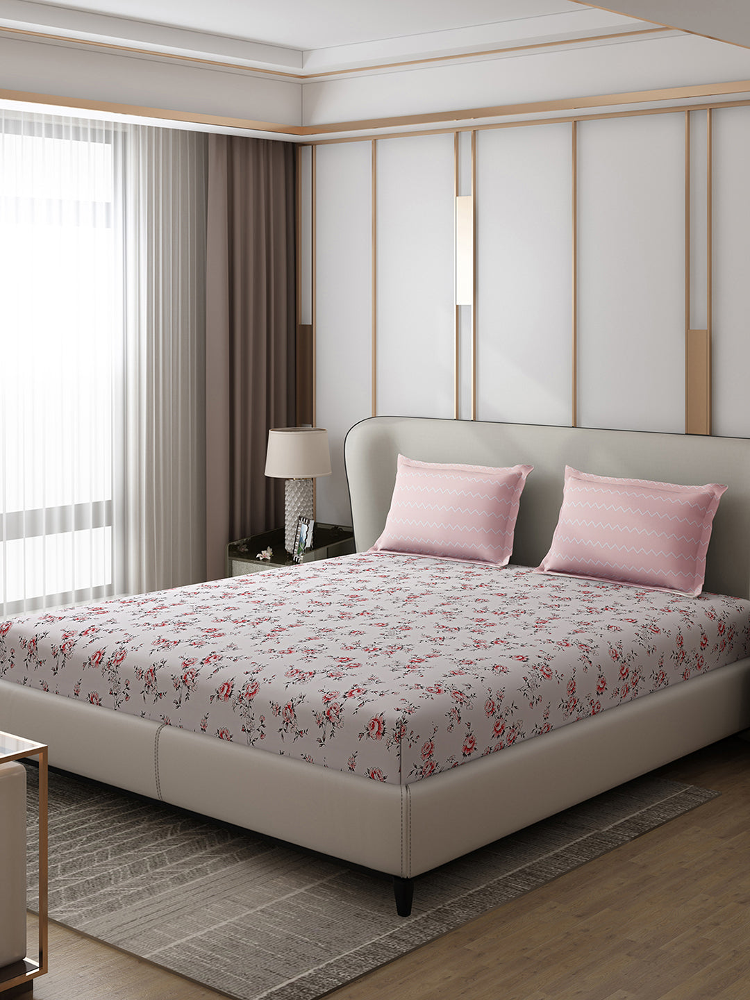 130 GSM Polyester Double Bed 1 Bedsheet with 2 Pillow Covers (Edmond)