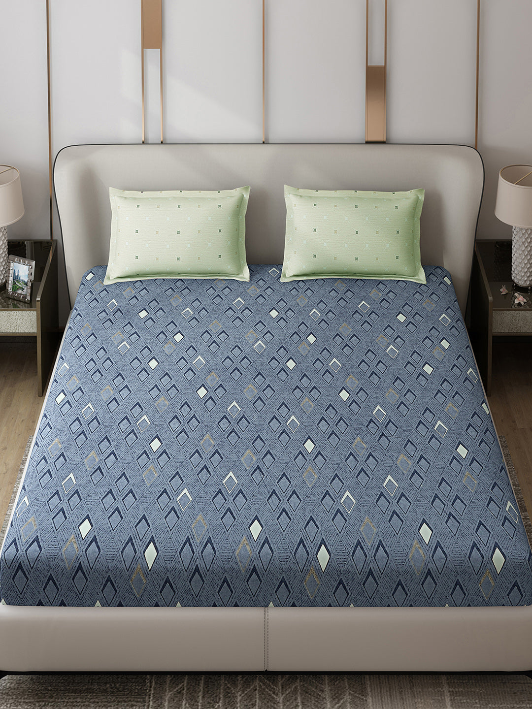 130 GSM Polyester Double Bed 1 Bedsheet with 2 Pillow Covers (Edmond)
