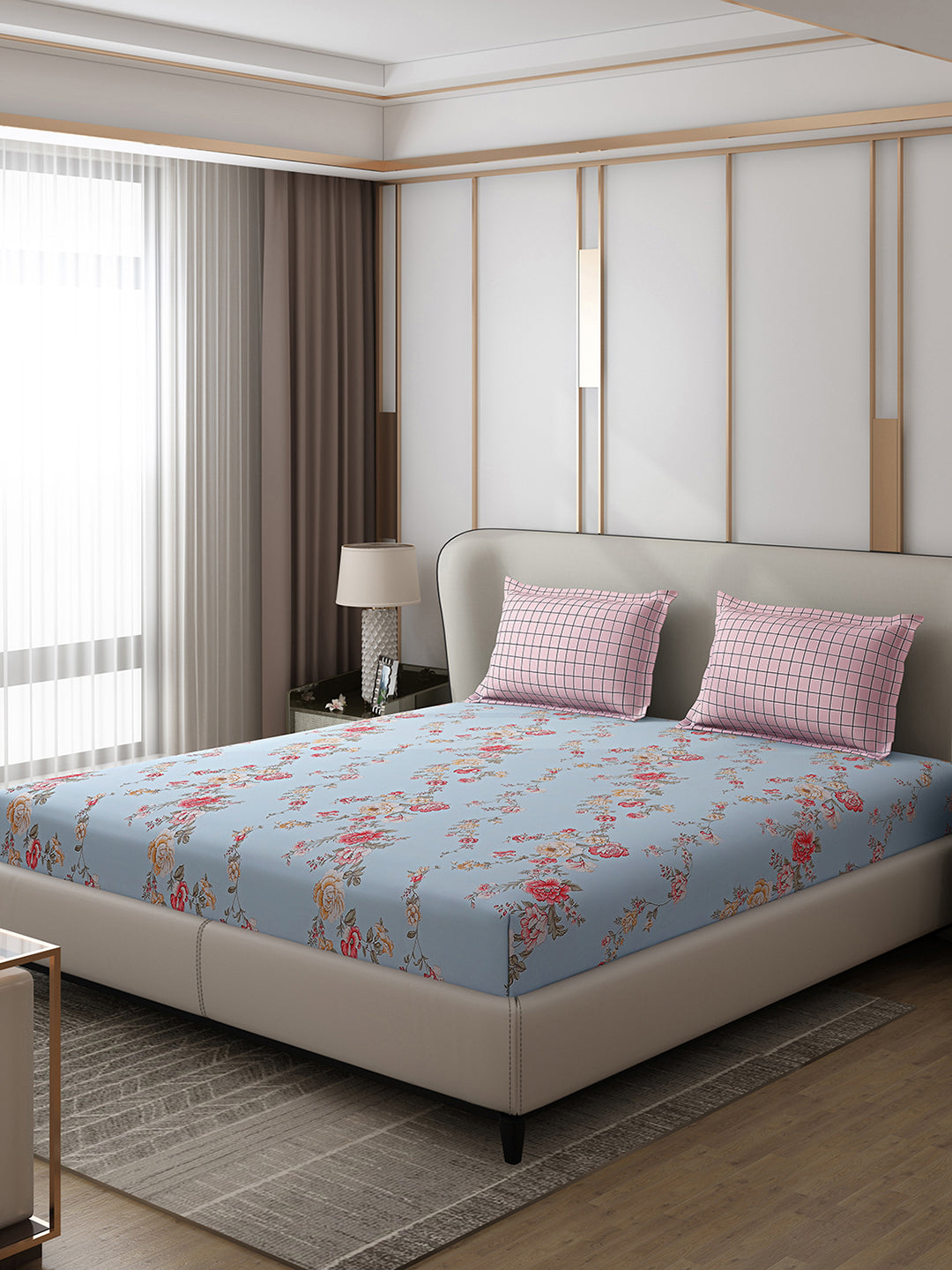 130 GSM Polyester Double Bed 1 Bedsheet with 2 Pillow Covers (Edmond)