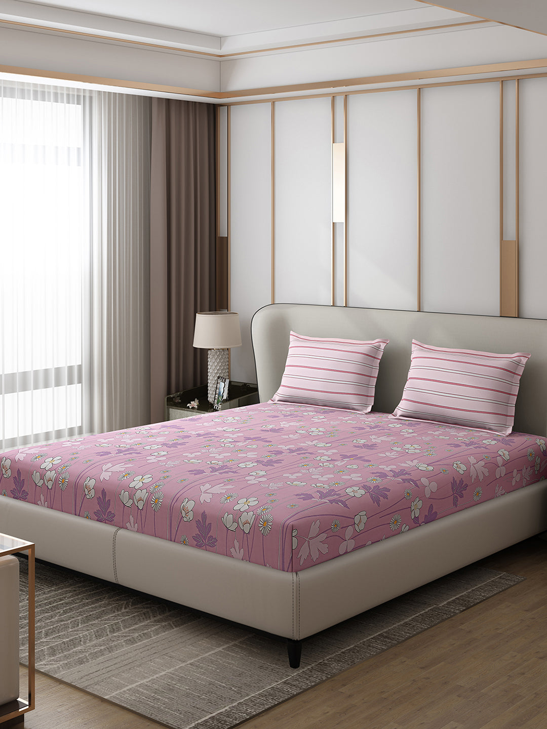 130 GSM Polyester Double Bed 1 Bedsheet with 2 Pillow Covers (Edmond)