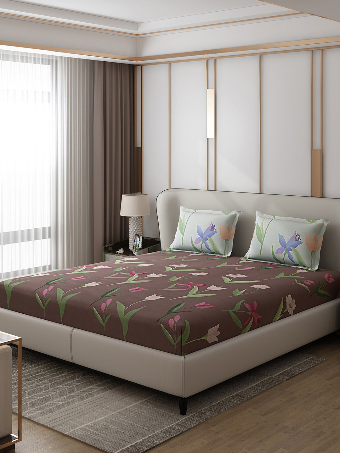 130 GSM Polyester Double Bed 1 Bedsheet with 2 Pillow Covers (Edmond)