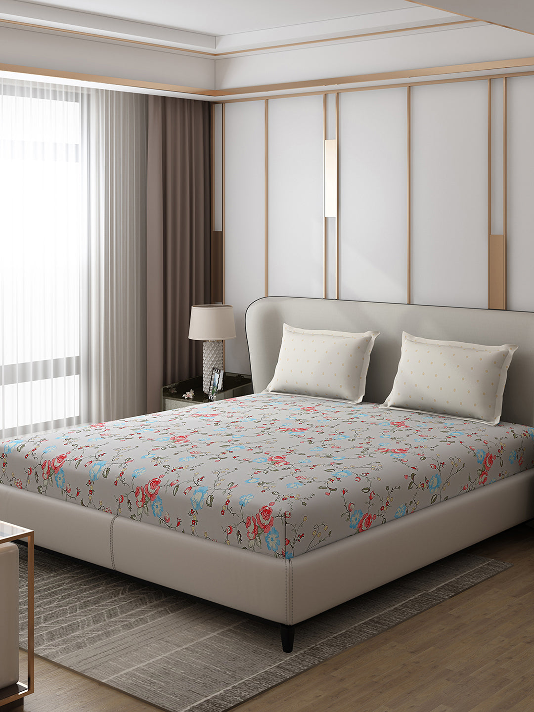 130 GSM Polyester Double Bed 1 Bedsheet with 2 Pillow Covers (Edmond)