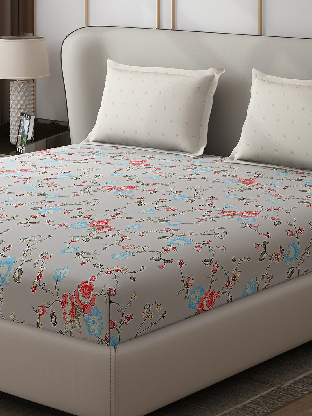 130 GSM Polyester Double Bed 1 Bedsheet with 2 Pillow Covers (Edmond)