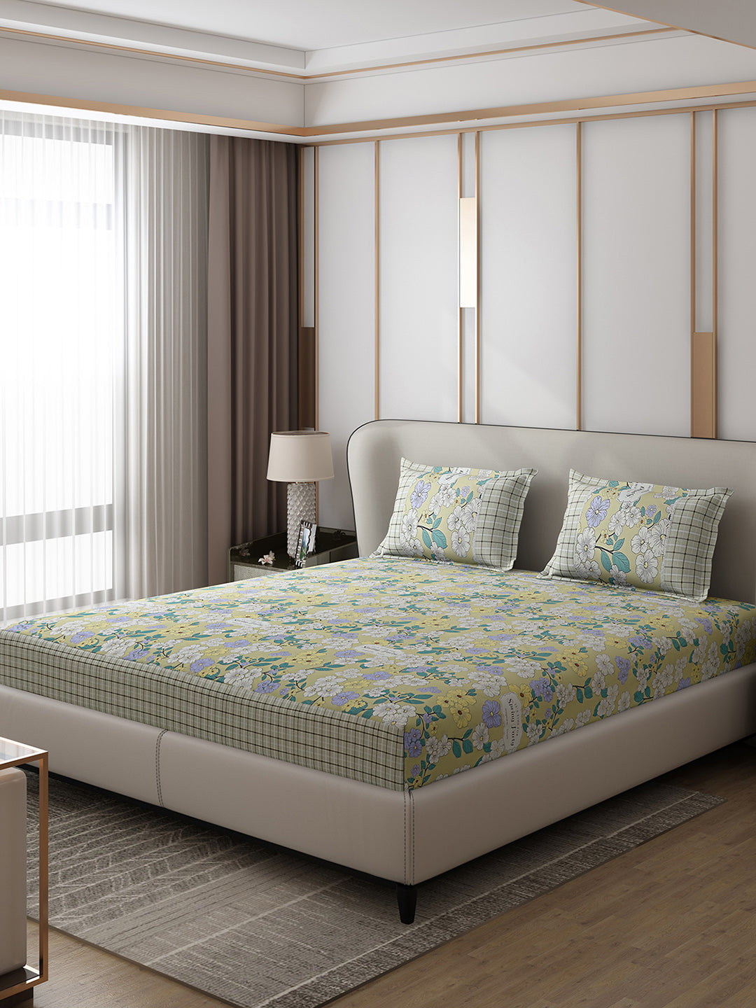 130 GSM Polyester Double Bed 1 Bedsheet with 2 Pillow Covers (Essence)