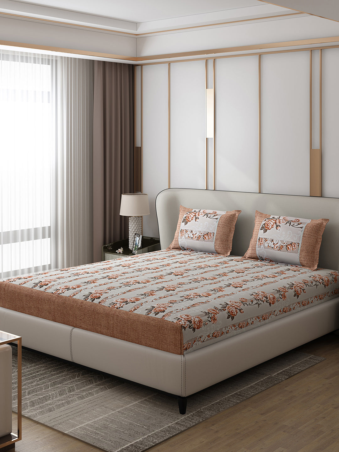 130 GSM Polyester Double Bed 1 Bedsheet with 2 Pillow Covers (Essence)