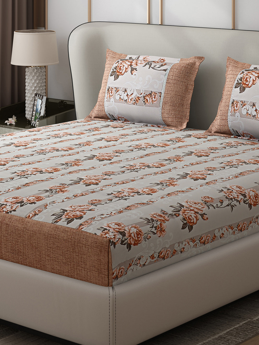130 GSM Polyester Double Bed 1 Bedsheet with 2 Pillow Covers (Essence)