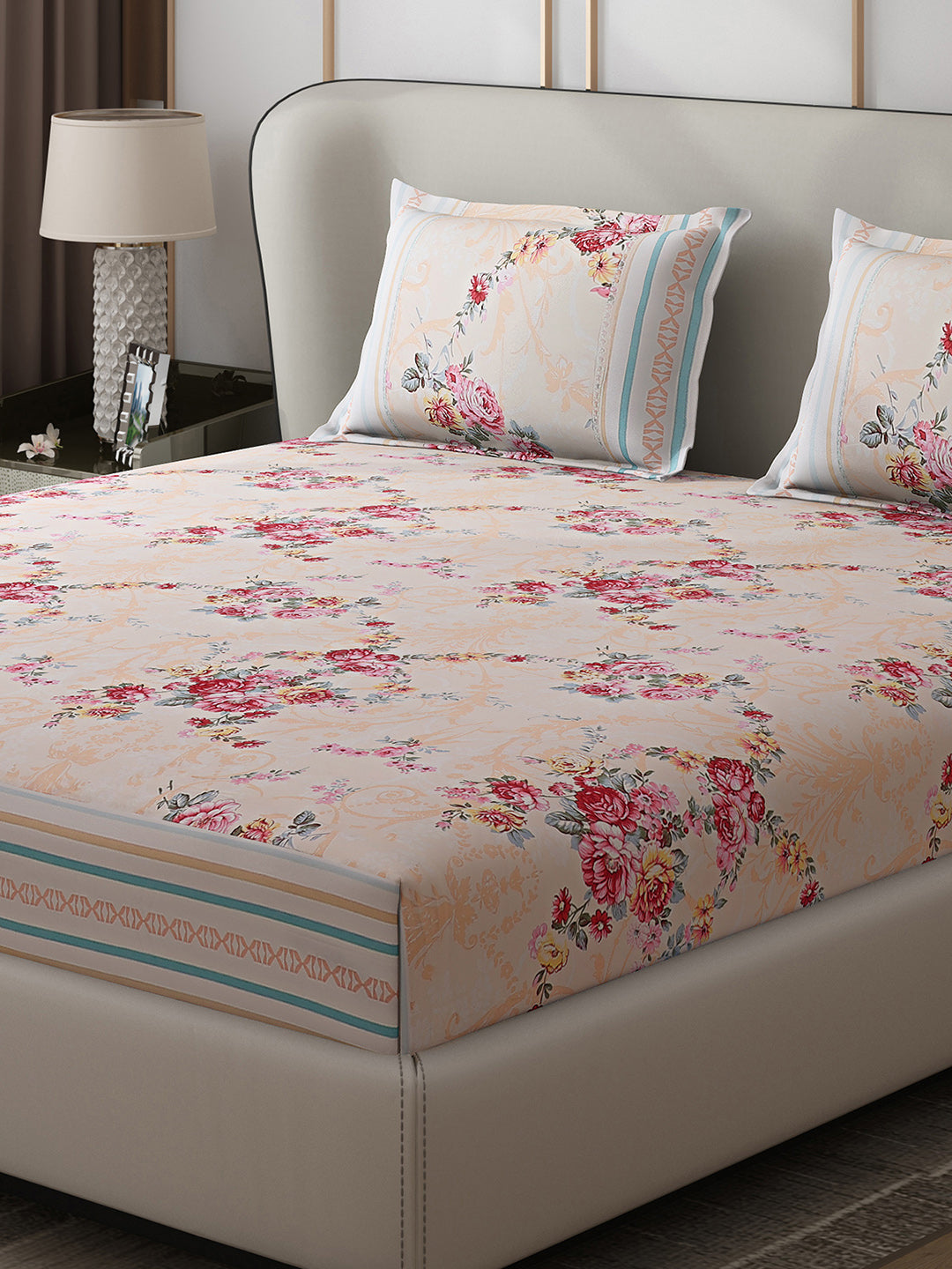 130 GSM Polyester Double Bed 1 Bedsheet with 2 Pillow Covers (Essence)