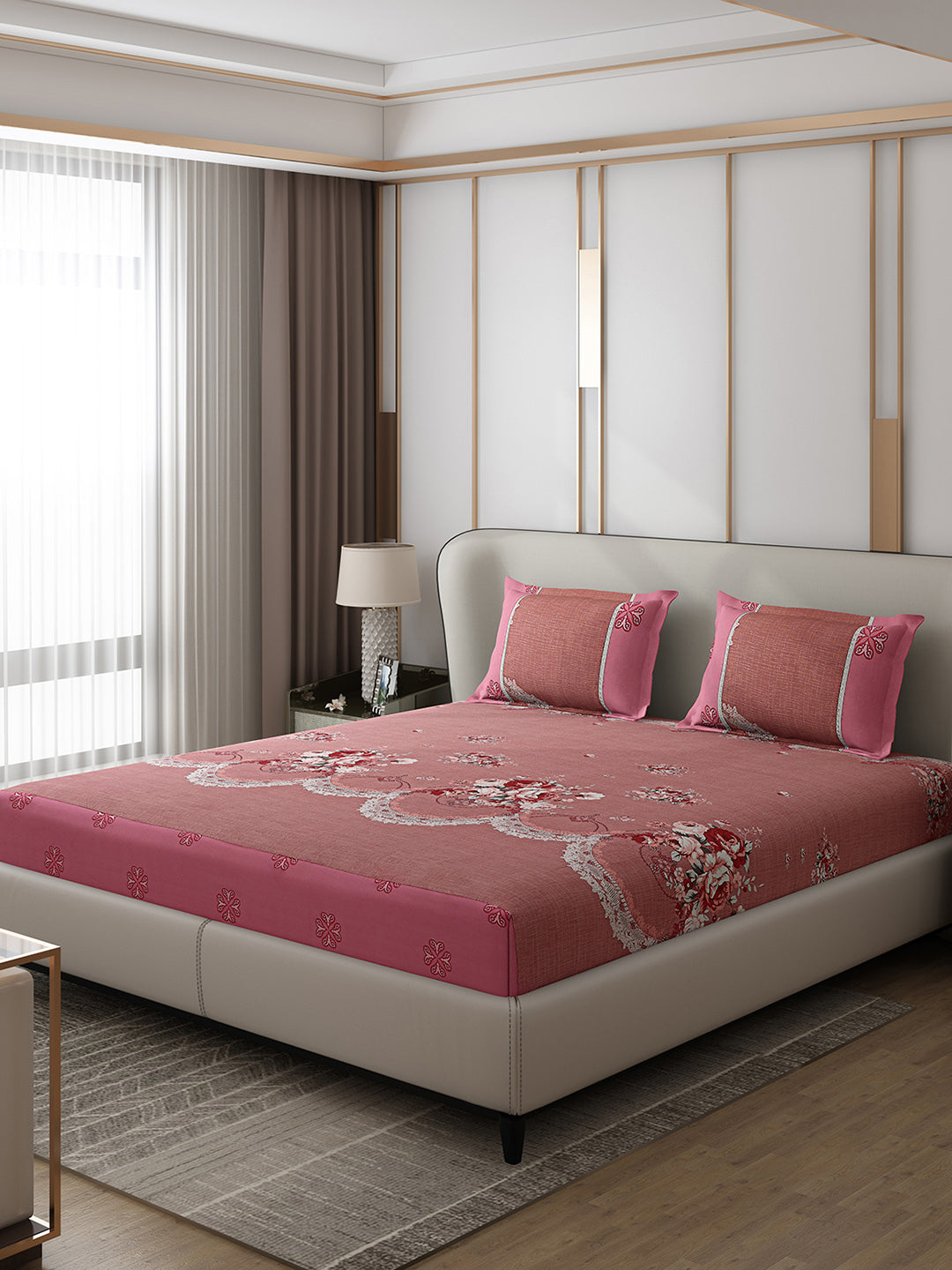 130 GSM Polyester Double Bed 1 Bedsheet with 2 Pillow Covers (Essence)