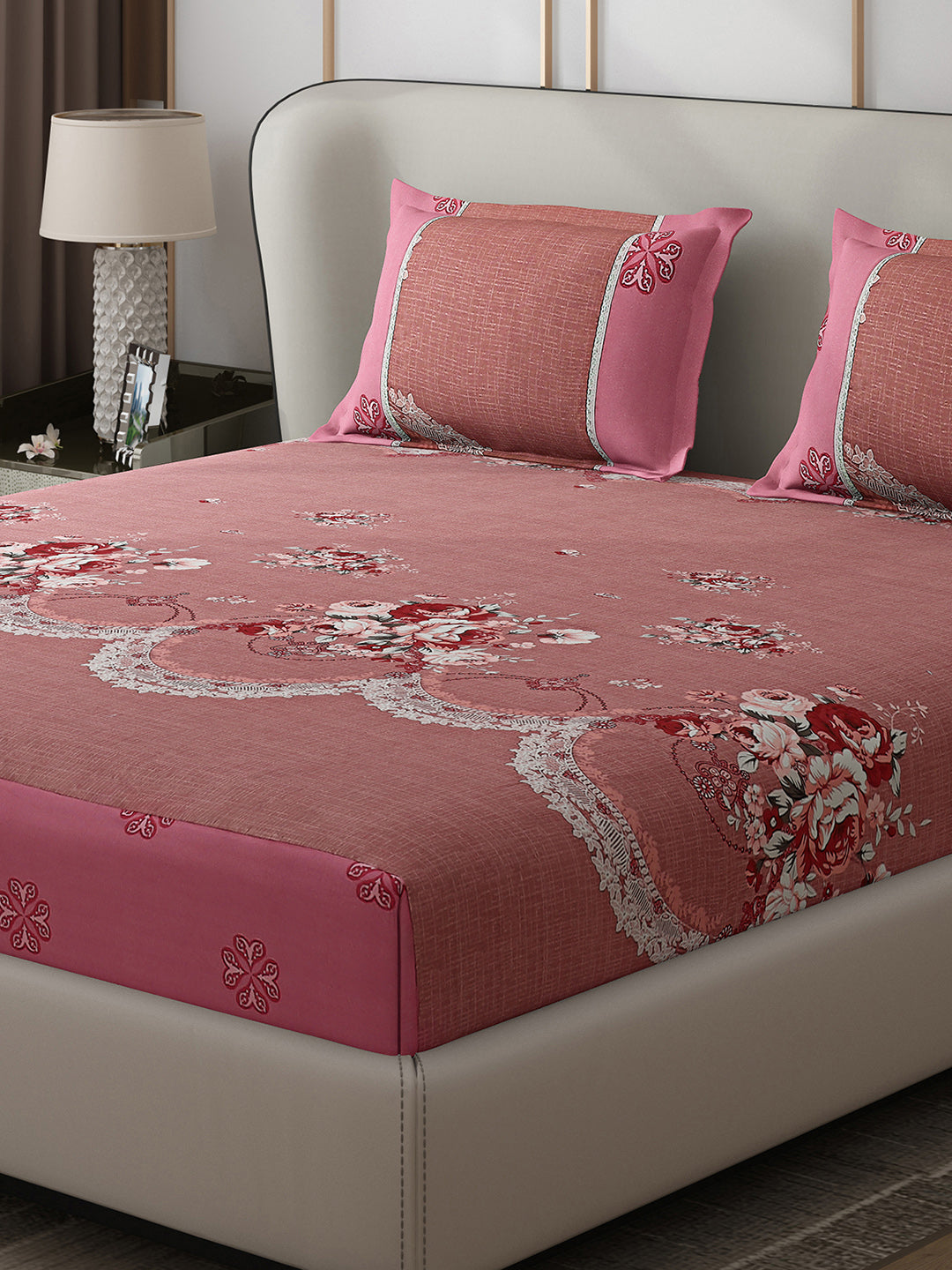 130 GSM Polyester Double Bed 1 Bedsheet with 2 Pillow Covers (Essence)