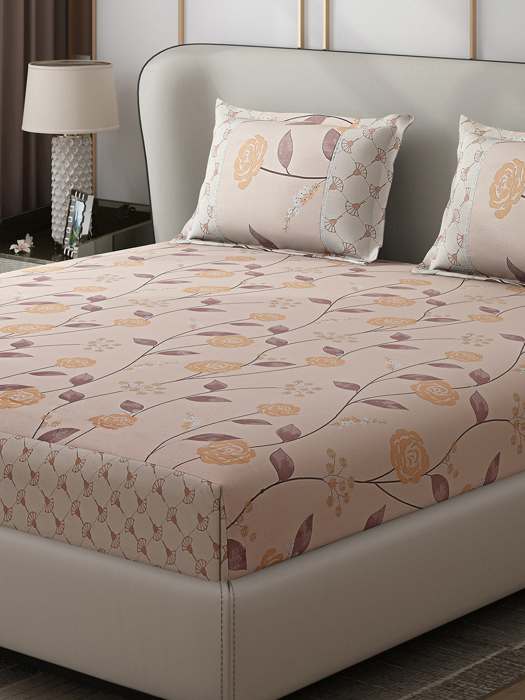 130 GSM Polyester Double Bed 1 Bedsheet with 2 Pillow Covers (Essence)