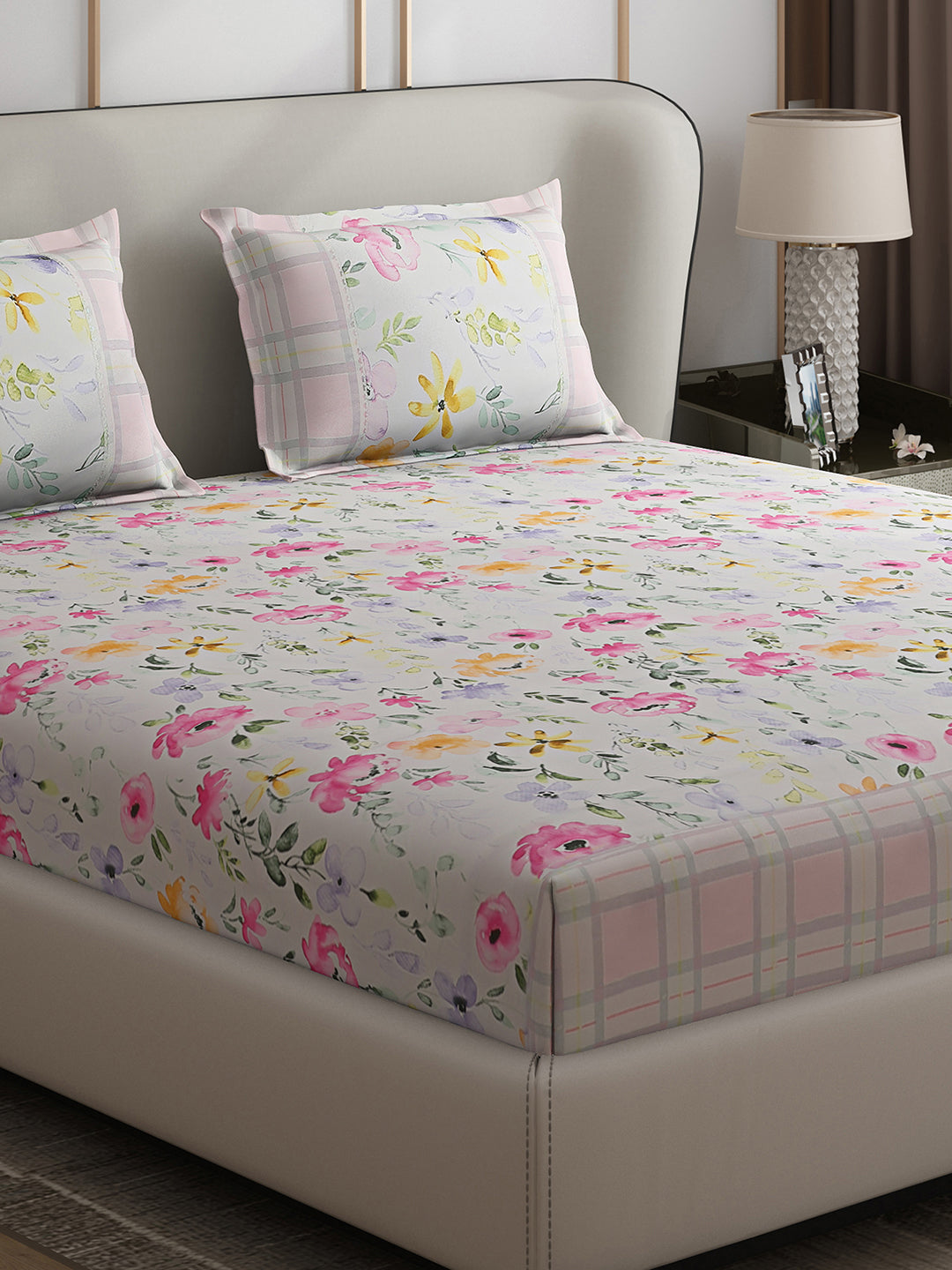130 GSM Polyester Double Bed 1 Bedsheet with 2 Pillow Covers (Essence)