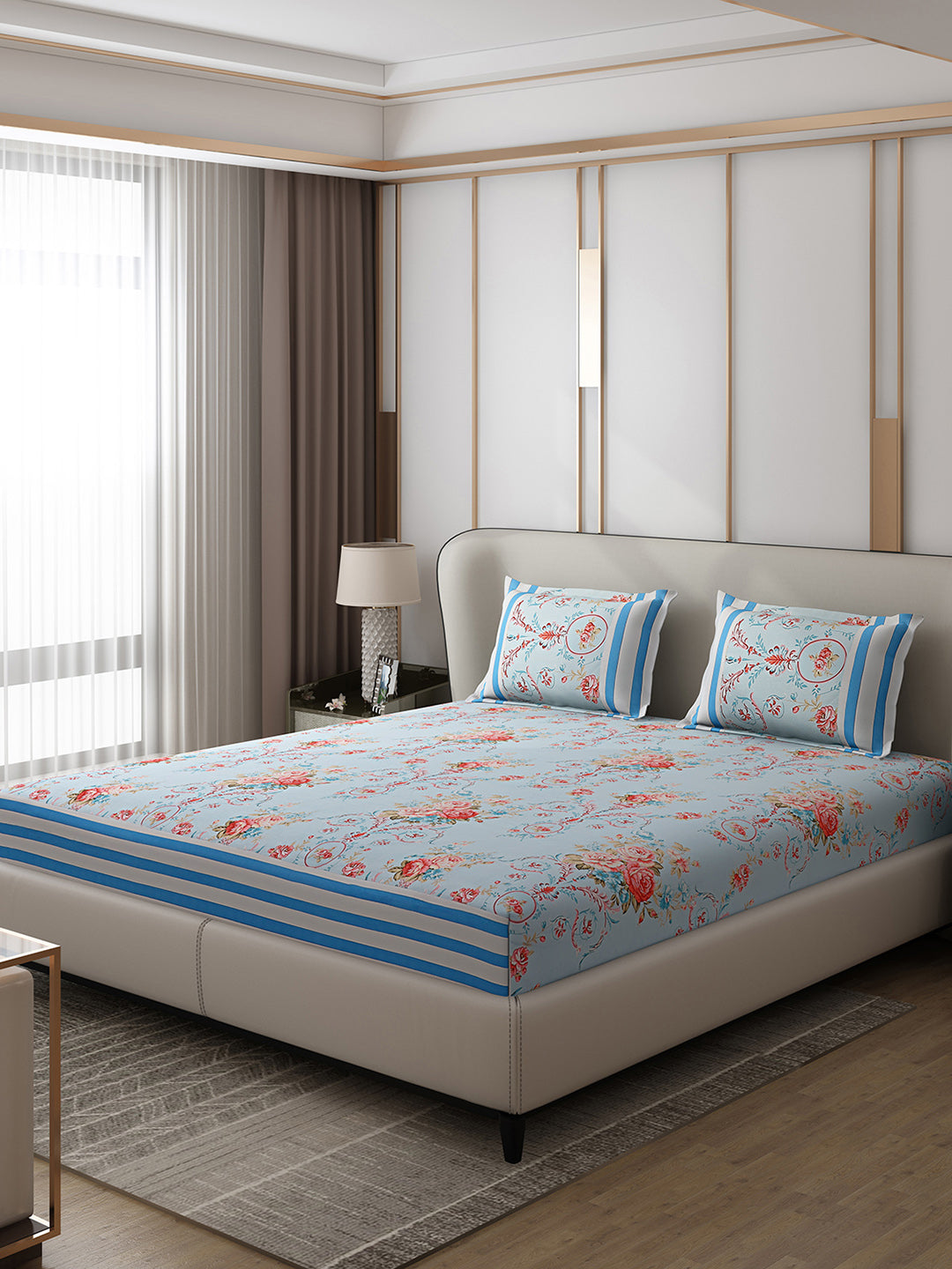 130 GSM Polyester Double Bed 1 Bedsheet with 2 Pillow Covers (Essence)