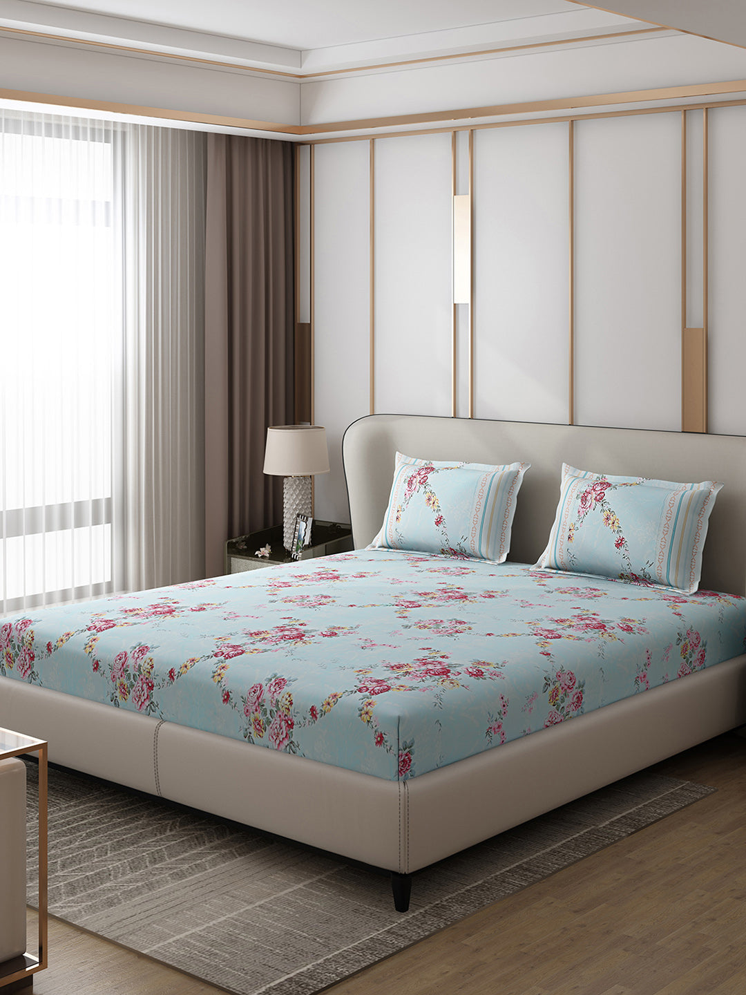 130 GSM Polyester Double Bed 1 Bedsheet with 2 Pillow Covers (Essence)