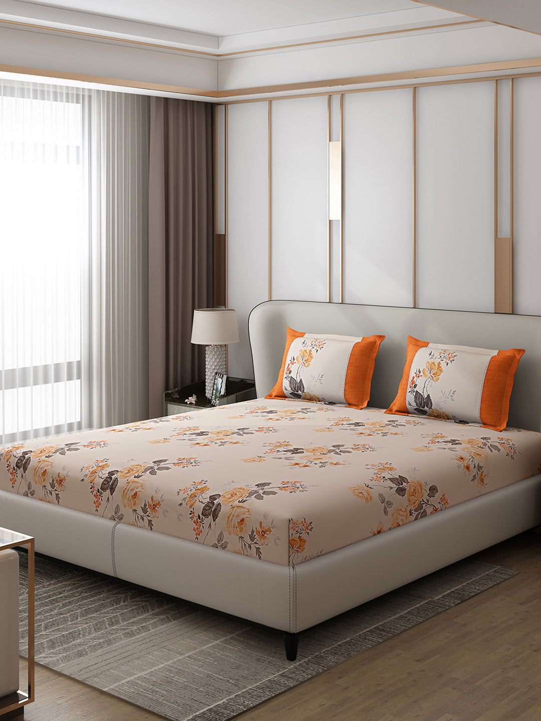 130 GSM Polyester Double Bed 1 Bedsheet with 2 Pillow Covers (Essence)